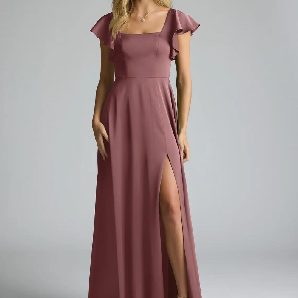 Azazie Mauve Pink Formal or Bridesmaid Dress with Slit, size 8, medium, hemmed
